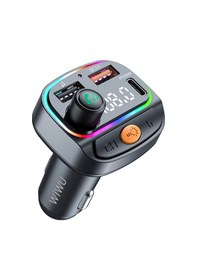 Resim Wiwu Wi-qc031 Rgb Bluetooth Transmitter Mp3 Type-c Ve Usb-a Araç Şarjı Siyah 