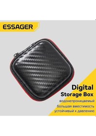 Resim Kangvka Teknoloji Aksesuarları İçin Dayanıklı Siyah Deri Organizer: Kulaklık, Veri Kablosu Ve Hafıza Kartı Saklama Kutusu 