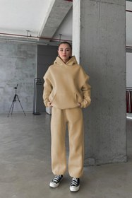 Resim CMZ COLLECTİON Kadın Oversize 3 İplik Polar Sweat Eşofman Takımı - Kapüşonlu Rahat Kalıp (17 Renk Seçeneği) 