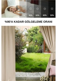 Resim Bej Çizgili Özel Dikim Lüks Branda Balkon Perdesi Bej 