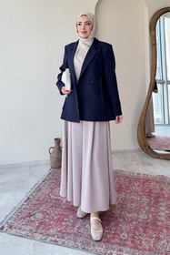 Resim Tesettür Diyarı Kayle Kuşaklı Blazer Tesettür Ceket- Lacivert Standart (36-42 Beden Uyumlu) 