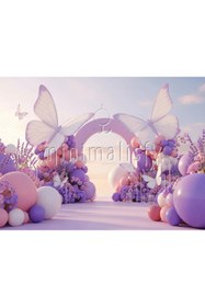 Resim Minimalisfy Büyülü Kelebek Dansı Temalı Doğum Günü Arka Planı - 200x150cm Stüdyo Fonu 