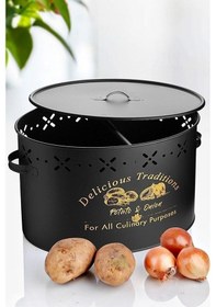 Resim Morponi Büyük Boy Bölmeli Lüx Metal Patates-soğan Kovası Sepeti 18 Lt Siyah Siyah 