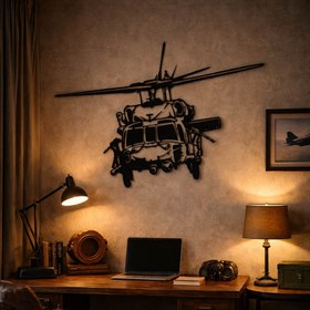 Resim Sikorsky UH-60 Black Hawk Helikopter – Metal Duvar Dekoru - 50x33 cm / Siyah 
