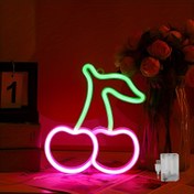 Resim Kiraz Şeklinde LED Neon Işık, Plastik Duvar Askılı Neon Dekoratif Işık, Anahtar Kontrolü ile, USB Güçlü, Yatak Odası, Düğün, Doğum Günü Partisi, Oyun Odası, Yıldönümü, Sevgililer Günü Ev Dekorasyonu için 