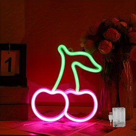 Resim Kiraz Şeklinde LED Neon Işık, Plastik Duvar Askılı Neon Dekoratif Işık, Anahtar Kontrolü ile, USB Güçlü, Yatak Odası, Düğün, Doğum Günü Partisi, Oyun Odası, Yıldönümü, Sevgililer Günü Ev Dekorasyonu için 