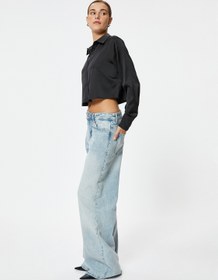 Resim Crop Saten Gömlek Uzun Kollu 