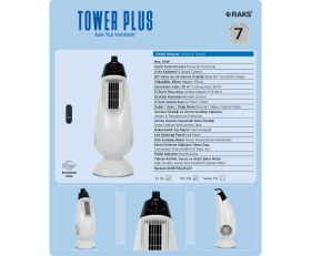 Resim Raks Tower Plus Kule Tipi Vantilatör - Uzaktan Kumanda, Aroma Difüzyonu, 90 W, Sessiz, 13.5 M3/s, Oda Sıcaklığı Bilgisi 