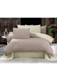 Resim Vionetta Çift Renk Lastikli Tek Kişilik Nevresim Takımı Bej Krem 