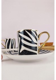 Resim Digithome Kosova Porselen 6 Lı Kahve Fincan Takımı Siyah Beyaz - Kgp-094 