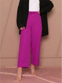 Resim Sevgi Butik Bağcık Detaylı Double Paça Pantolon Mürdüm 