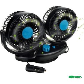 Resim Oto Vantilatör 24 Volt 360 Derece 3 Kademe Hız Ayarlı Çift Başlı Vantilatör Çakmaklık Soketli 