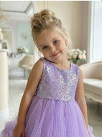 Resim Butikhappykids Kız Çocuk Lila Payetli Volanlı Tüllü Prenses Abiye Elbise 1-5 Yaş Lila 