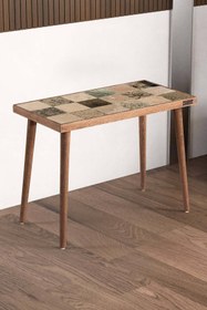 Resim bluecape Traverten Taşlı Alaska Doğal Ağaç 62x32cm Ceviz Dekoratif Sehpa 