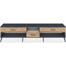 Resim Arges Tv Ünitesi Tek Raflı 3 Çekmeceli 220x30x51 Antrasit-aytaşı/çam Aytası/atlas Çam - Antrasıt 