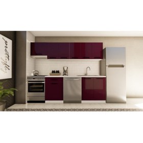 Resim visasconcept 260 Cm Eda Hazır Mutfak Dolabı Aspiratör Modüllü Parlak Mürdüm(TEZGAH DAHİL) 