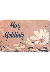 Resim Dijital Baskılı Hoş Geldiniz Yazılır Desenli Dekoratif Dış Kapı Önü Ve Iç Mekan Paspası Yıkanabilir Pembe 