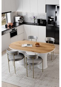 Resim Avvio Eliza Beyaz Ptt Ayak 80x160 Yemek Masası Mutfak Masası Masa Sandalye Takımı Kadife Kumaş Akça 