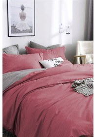 Resim Tek Kişilik Ranforce Çift Taraflı Nevresim Takımı -düz Çarşaflı Gülkurusu-gri 