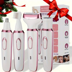 Resim 4'ü 1 Arada Kadın Elektrikli Tüy Alma Aleti/Kadınlar için Çok Fonksiyonlu Elektrikli Tüy Alma Seti/Kadınlar için Bikini Düzeltici/USB Şarj Edilebilir/Kaş, Burun, Yüz, Bacaklar için Tüy Alma Aleti/Taşınabilir, Nazik, Kadın Hediyesi, Anneler Günü Hediyesi 