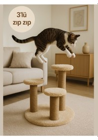 Resim Komano Pontika Peluş Dokulu 3'lü Zıp Kedi Tırmalama Tahtası Soft 44 CM 