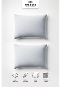 Resim 2'li Lakost Örgü Yastık Kılıfı Seti %100 Pamuk 50 X 70 Fermuarlı Gri 