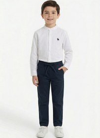 Resim Toontoy Erkek Çocuk 2li Takım Hakim Yaka Düğmeli Uzun Kollu Gömlek - Beli Bağlamalı Normal Paça Pant 