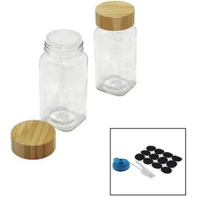 Resim Baharatlık 12parça Takım Kare Cam Baharatlık Tuzluk Bambu Kapaklı Çok Renkli 