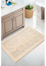 Resim Doğal Kaymaz Taban Banyo Paspas Uzun Ömürlü Yumuşak Dokulu Su Emici Yıkanabilir Shine 60x100 Krem 