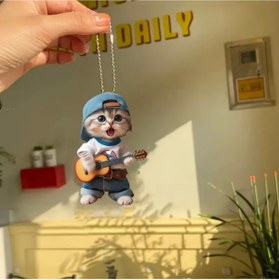 Resim Animalovers GİTAR ÇALAN KEDİ TASARIMLI ANAHTARLIK DİKİZ AYNASI SÜSÜ ÇANTA SÜSÜ AKRİLİK 