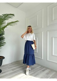 Resim Keymoda Kadın Lastikli Bel Detaylı Etek İndigo İndigo 