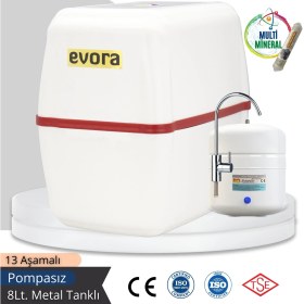 Resim Evora 13 Aşamalı 8 Lt Beyaz Kapalı Oval Kasa Pompasız Su Arıtma Cihazı 