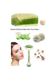 Resim 3lü Set Doğal Kabak Lifli Keçi Sütlü Aloe Vera Sabun Doğal Peeling Ruşur Taşı Yüz Masaj Aleti 