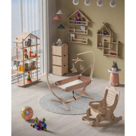 Resim Bebekonfor Ahşap Bebek Hamağı Minderli Hamak Beşik 66 cm x 150 cm Kolay Kurulum Özelliği ile 