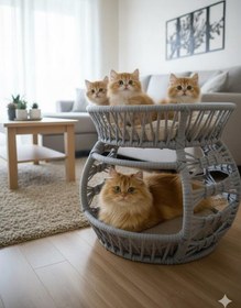 Resim Reyo Pet Lüxperi Bombeli Kedi Ranzası 2 Katlı Kedi Yatağı Gri 