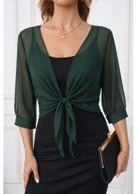 Resim Efnaz Style Kadın Fakir Kollu Önden Bağlamalı Kısa Şifon Bolero Ceket Yeşil 