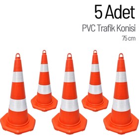 Resim İleri Trafik 5'li PVC Trafik Konisi Seti 75 cm Trafik Dubası 