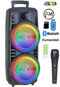 Resim Zineets Işıklı Büyük Boy Party Box Bluetooth Hoparlör Taşınabilir Şarjlı Ses Sistemi Kablolu Karaoke Mic 