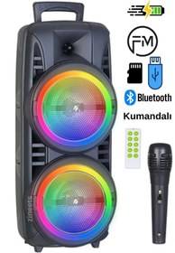 Resim Zineets Işıklı Büyük Boy Party Box Bluetooth Hoparlör Taşınabilir Şarjlı Ses Sistemi Kablolu Karaoke Mic 