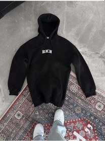 Resim Hazego Uzun Kol Kapşonlu Göğüs Baskılı Sweatshirt - Siyah Siyah 