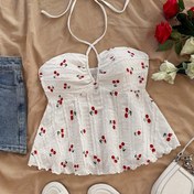 Resim Şirin Kiraz Desenli Camisole Üst, Tatil İçin Mükemmel 