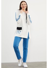 Resim Kapüşonlu Oversize Eşofman Takım - Mavi 001 