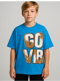 Resim Marions Erkek Çocuk Good Vibes Yazılı Oversize Tshirt-16017 Mavi 