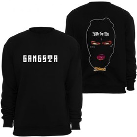 Resim Gangsta Baskılı Unisex Bisiklet Yaka Sweatshirt SİYAH 5XL 