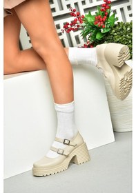 Resim Fox Shoes R996055009 Bej Kalın Topuklu Kadın Ayakkabı Bej 