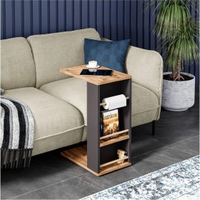 Resim Ayz Pint C Tipi Koltuk Yanı Sehpası Dergilikli Laptop Kahve Yan Sehpası Antrasit-Çam 