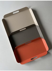 Resim Dekoratif Metal Tepsi Seti Çay Tepsisi 3'lü Sunum Tepsi Seti Pastel Renkler - Espoir 