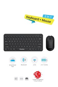 Resim Piranha 2382 Kablosuz Türkçe Q Klavye ve Mouse Seti / Bluetooth & 2.4G / Windows - macOS - Android 