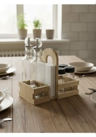 Resim Ahşap Doğal Baharatlık Yağdanlık Ve Peçetelik Takımı Set Kavak-ıhlamur 1 Set Ahşap 