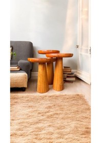 Resim Wood Wooden Ahşap 3 Lü Set Fitilli Mantar Yan Sehpa Modern Açık Meşe Renk Fiskos Açık Meşe 